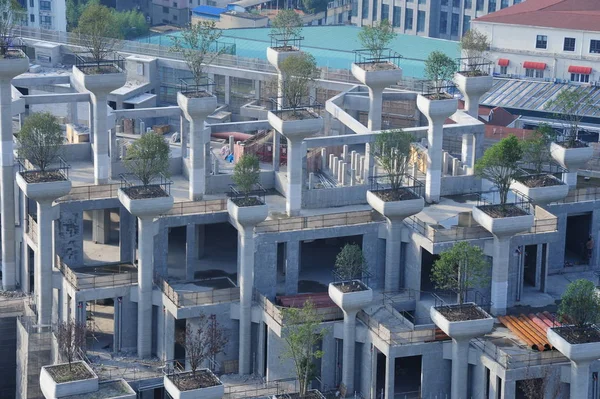 Utcarészlet Ingatlan Projekt Fejlesztők Építik Sanghaji Putuo District Fák Suzhou — Stock Fotó