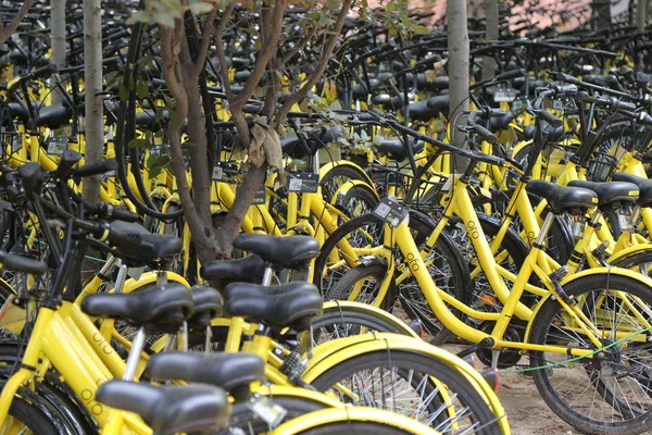 Fietsen Van Chinese Fiets Sharing Dienst Ofo Zijn Opgesloten Een — Stockfoto