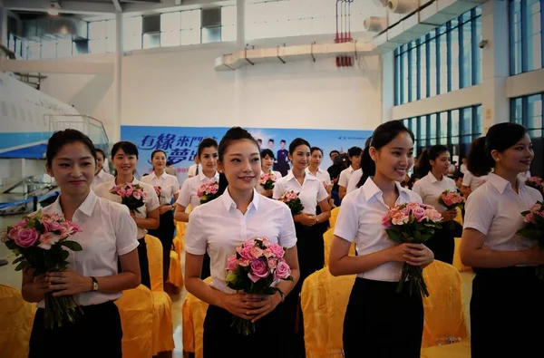 Hostess Aeree Del Primo Lotto Equipaggio Cabina Xiamen Airlines Taiwan — Foto Stock