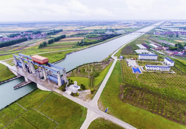 Luchtfoto Van Een Water Kanaal Een Pompstation Middelste Route Van — Stockfoto