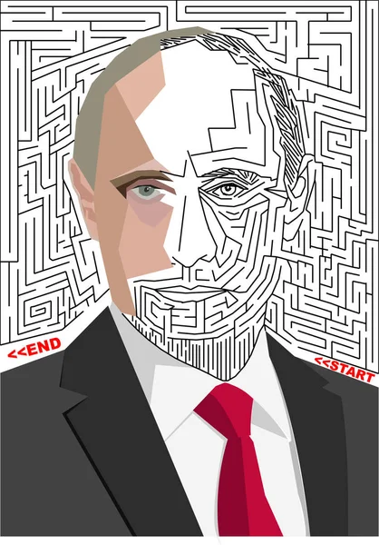 View Maze Featuring Portrait Russian President Vladimir Putin Drawn Chenxiao — Stock Photo, Image