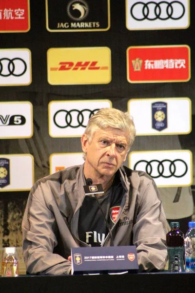 Allenatore Arsene Wenger Dell Arsenal Partecipa Una Conferenza Stampa Partita — Foto Stock