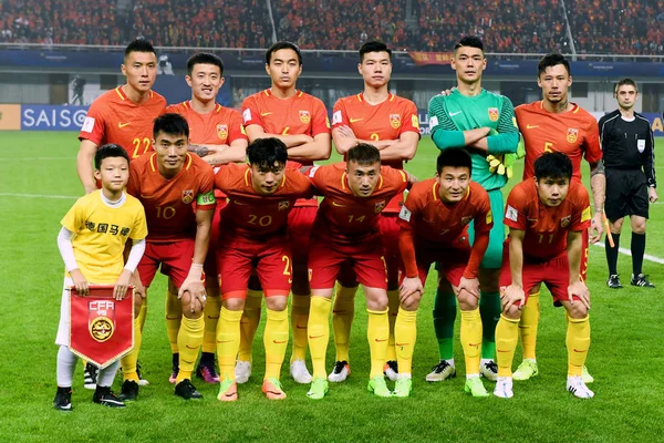 Los Jugadores Alineación Inicial Selección Fútbol Masculino Chino Posan Antes — Foto de Stock