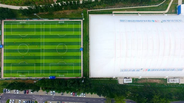 Vue Aérienne Des Terrains Football Intérieurs Extérieurs Tie Number Football — Photo