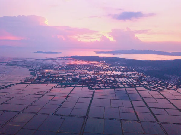 Paysage Nuages Flamboyants Dessus Des Étangs Poissons Lac Taihu Dans — Photo