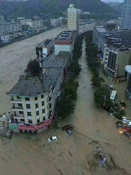 Vista Área Inundada Causada Por Fortes Chuvas Cidade Yulin Província — Fotografia de Stock