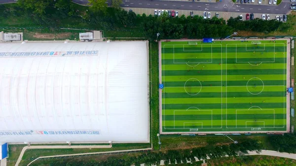 Vue Aérienne Des Terrains Football Intérieurs Extérieurs Tie Number Football — Photo