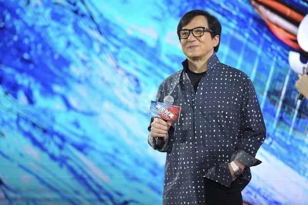 Hong Kong Kungfu Star Jackie Chan Uczęszcza Konferencji Prasowej Celu — Zdjęcie stockowe