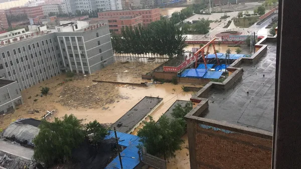 Vue Zone Inondée Causée Par Fortes Pluies Dans Ville Yulin — Photo