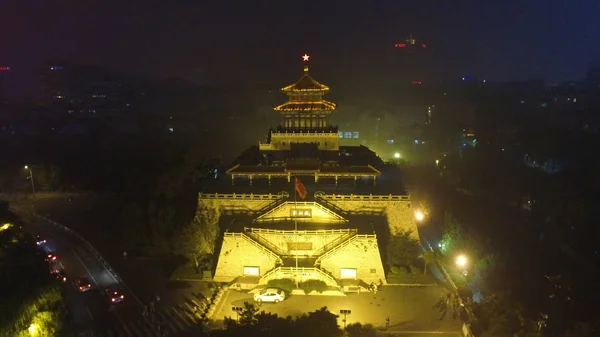 Éjszakai Kilátás Liberation Pavilion Emlékeznek Csata Jinan Kínai Polgárháború Jio — Stock Fotó