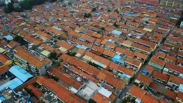 Aerial View Red Brick Houses Built Together 1970S 1980S Peixian — Stock Photo, Image