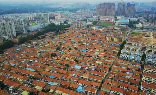 Vue Aérienne Maisons Briques Rouges Construites Ensemble Dans Les Années — Photo