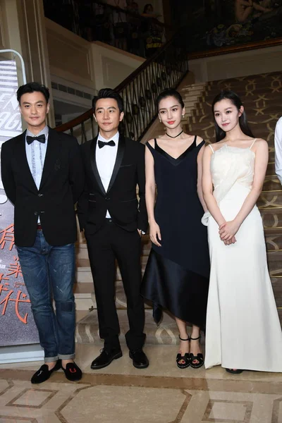 Hongkongse Actrice Angelababy Tweede Straat Rechts Chinees Acteur Huang Xuan — Stockfoto