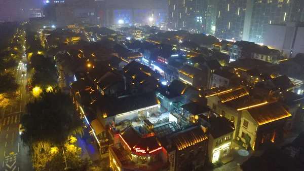 Vue Aérienne Nuit Pavillon Libération Commémorant Bataille Jinan Dans Guerre — Photo