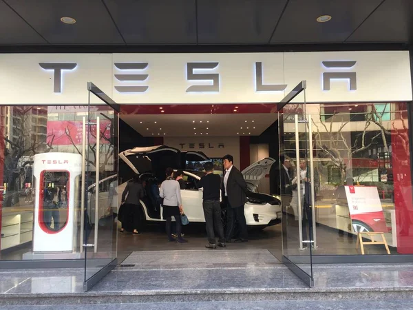 Veduta Concessionario Tesla Shanghai Cina Aprile 2017 — Foto Stock