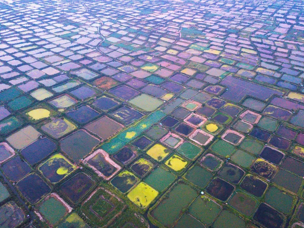 Vue Aérienne Des Étangs Poissons Lac Taihu Dans Ville Suzhou — Photo