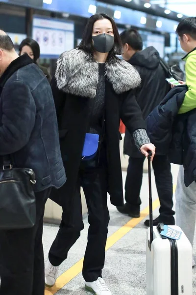 Chinese Actress Model Juan Arrives Beijing Capital International Airport Departure — Stock Photo, Image