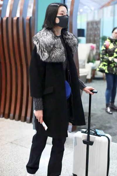 Kinesisk Skuespiller Modell Juan Ankommer Beijing Capital International Airport Før – stockfoto