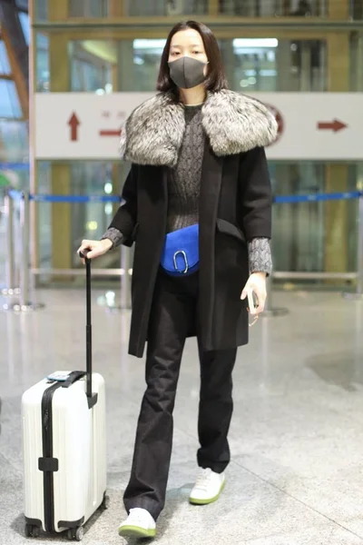 Chinese Actrice Model Juan Arriveert Bij Beijing Capital International Airport — Stockfoto