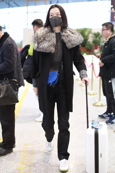 Chinese Actress Model Juan Arrives Beijing Capital International Airport Departure — Stock Photo, Image