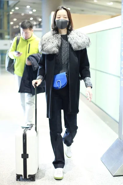 Chinese Actrice Model Juan Arriveert Bij Beijing Capital International Airport — Stockfoto