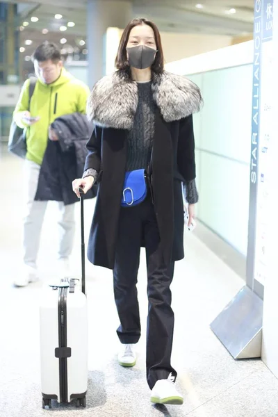 Chinese Actress Model Juan Arrives Beijing Capital International Airport Departure — Stock Photo, Image