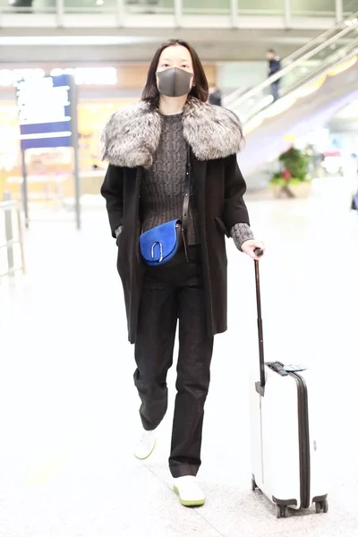 Chinese Actress Model Juan Arrives Beijing Capital International Airport Departure — Stock Photo, Image