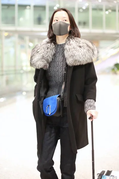 Chinese Actrice Model Juan Arriveert Bij Beijing Capital International Airport — Stockfoto