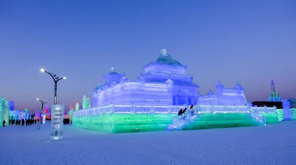View Illuminated Ice Sculptures Display 20Th China Harbin Ice Snow — Stock Photo, Image