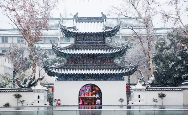 Nieve Cae Fuzimiao Templo Confucio Ciudad Nanjing Provincia Jiangsu Este — Foto de Stock