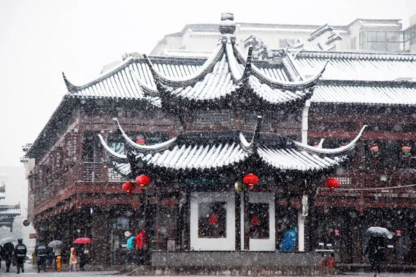 Snow Falls Fuzimiao Confucius Temple Nanjing City East China Jiangsu — Stock Photo, Image