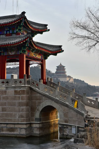 Krajobraz Letniego Pałacu Zimą Pekinie Chiny Styczeń 2019 — Zdjęcie stockowe