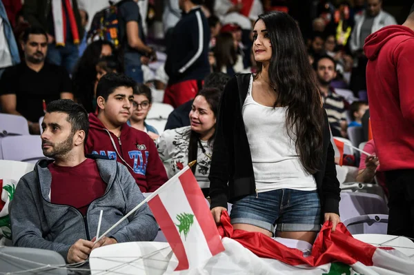 Tifosi Del Libano Tifano Nazionale Libanese Calcio Nella Partita Coppa — Foto Stock