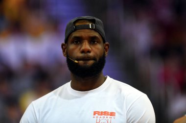 NBA star LeBron James of Cleveland Cavaliers attends a fan meeting event in Hong Kong, China, 5 September 2017. clipart