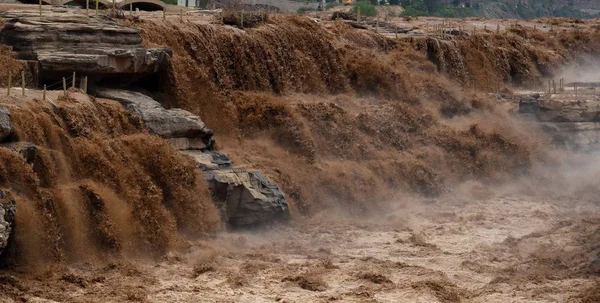 Widok Wodospad Hukou Nad Rzeką Żółtą Gminie Poprzez Miasta Północnej — Zdjęcie stockowe