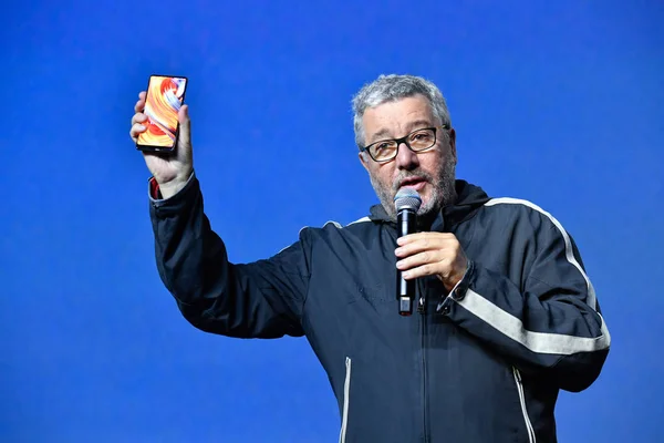 French Designer Philippe Starck Introduces Xiaomi Mix Smartphone Launch Event — Stock Photo, Image