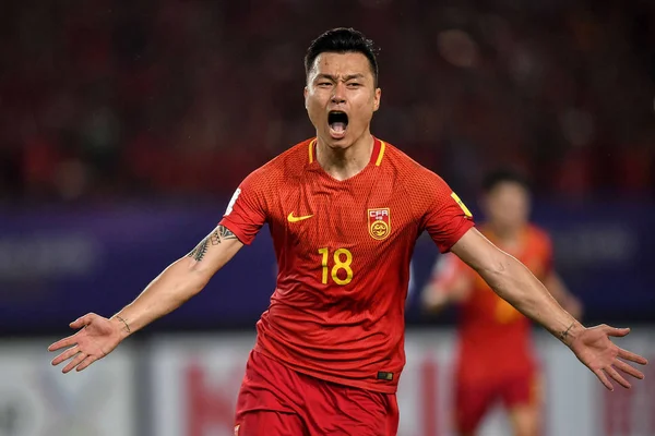 Gao Lin China Comemora Após Marcar Gol Por Pênalti Contra — Fotografia de Stock
