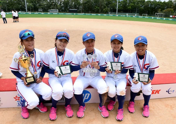 Primo Classificato Giocatori Cinesi Taipei Posano Con Loro Trofeo Dopo — Foto Stock