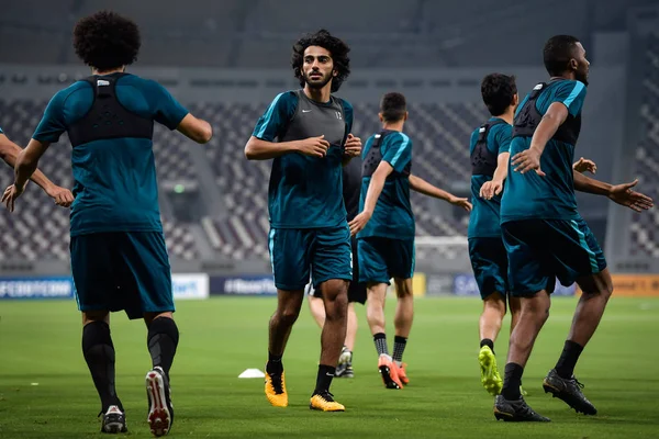 Jogadores Seleção Qatar Participam Uma Sessão Treinamento Para Uma Partida — Fotografia de Stock