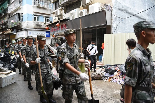 Soldados Chinos Del Epl Ejército Popular Liberación Macao Garrison Despejan — Foto de Stock