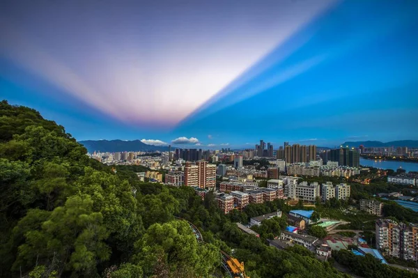 Uitzicht Kleurrijke Zonsondergang Gloed Fuzhou Stad Zuidoost China Provincie Fujian — Stockfoto