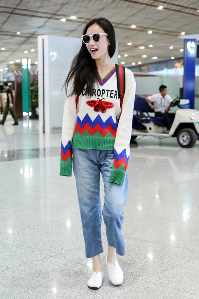 Chinese Actress Pictured Beijing Capital International Airport Beijing China September — Stock Photo, Image