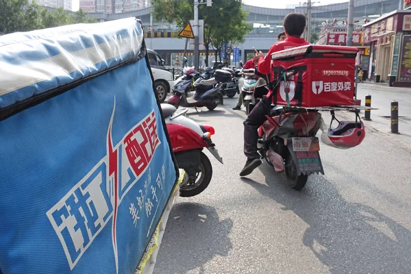 Repartidor Empresa China Entrega Comida Línea Baidu Waimai Servicio Entrega — Foto de Stock