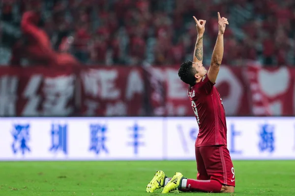 Brasilianska Fotbollsspelare Elkeson Shanghai Sipg Firar Efter Att Gjort Ett — Stockfoto