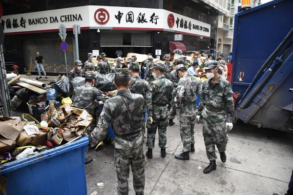 Kinesiska Soldater Pla People Liberation Army Macau Garnisonen Klar Väg — Stockfoto