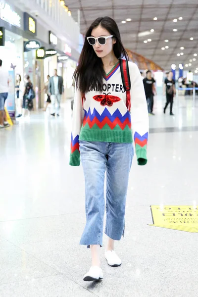 Chinese Actress Pictured Beijing Capital International Airport Beijing China September — Stock Photo, Image