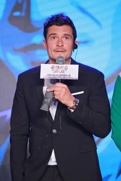 Actor Inglés Orlando Bloom Asiste Una Conferencia Prensa Para Promocionar — Foto de Stock