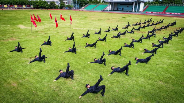 Sophomores Hainan Vocational College Political Science Law Participam Treinamento Militar — Fotografia de Stock