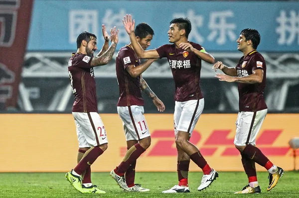 Giocatori Hebei China Fortune Festeggiano Dopo Aver Segnato Gol Contro — Foto Stock