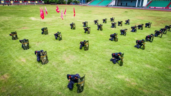 Sophomores Hainan Vocational College Political Science Law Participam Treinamento Militar — Fotografia de Stock